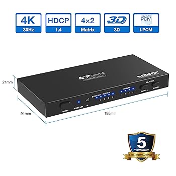 Amazon | Portta HDMIマトリックス 4入力2出力 HDMI スイッチ 4